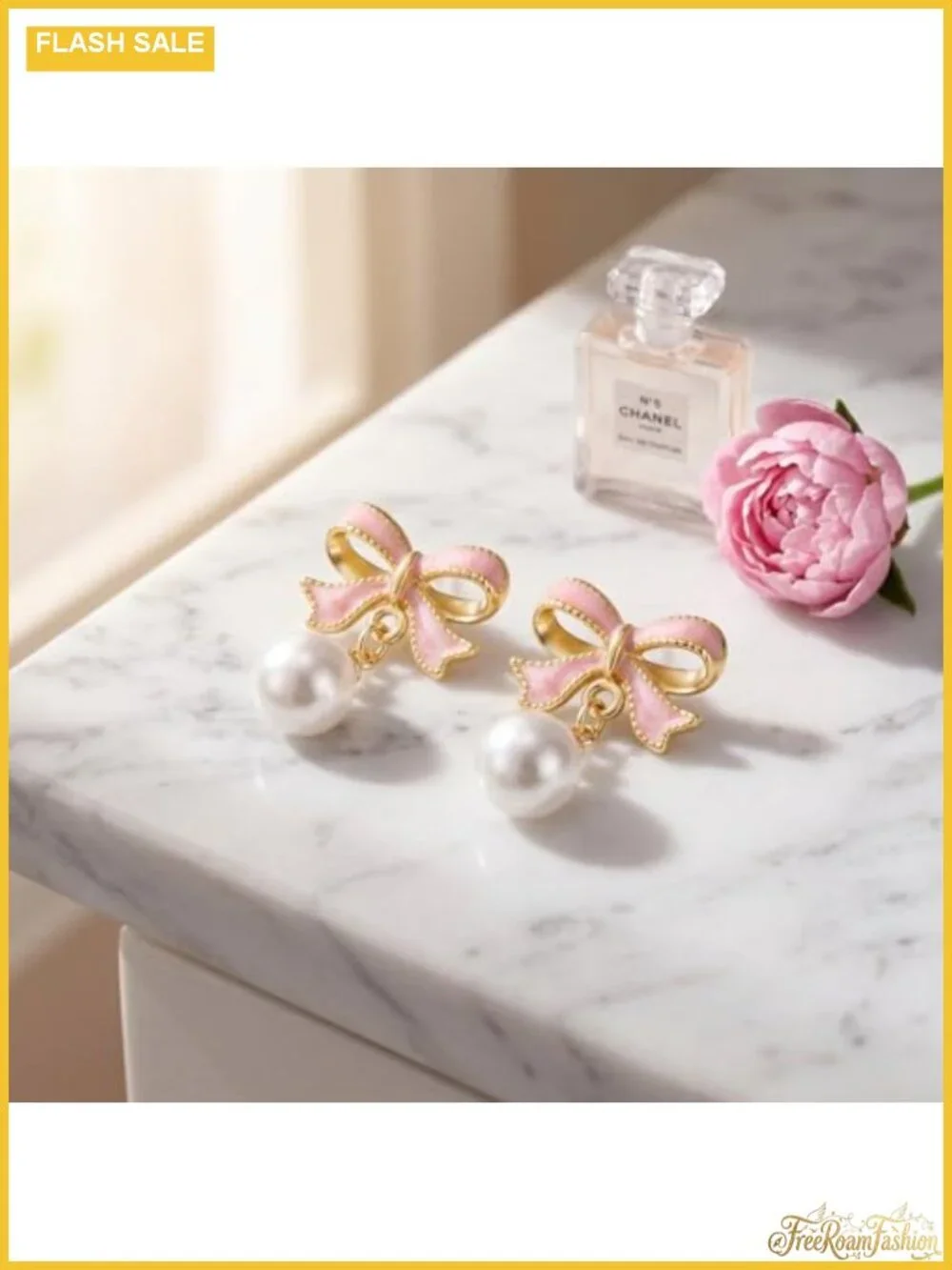 Gold Plated Bow Pearl Drop Dangle Earrings for Women